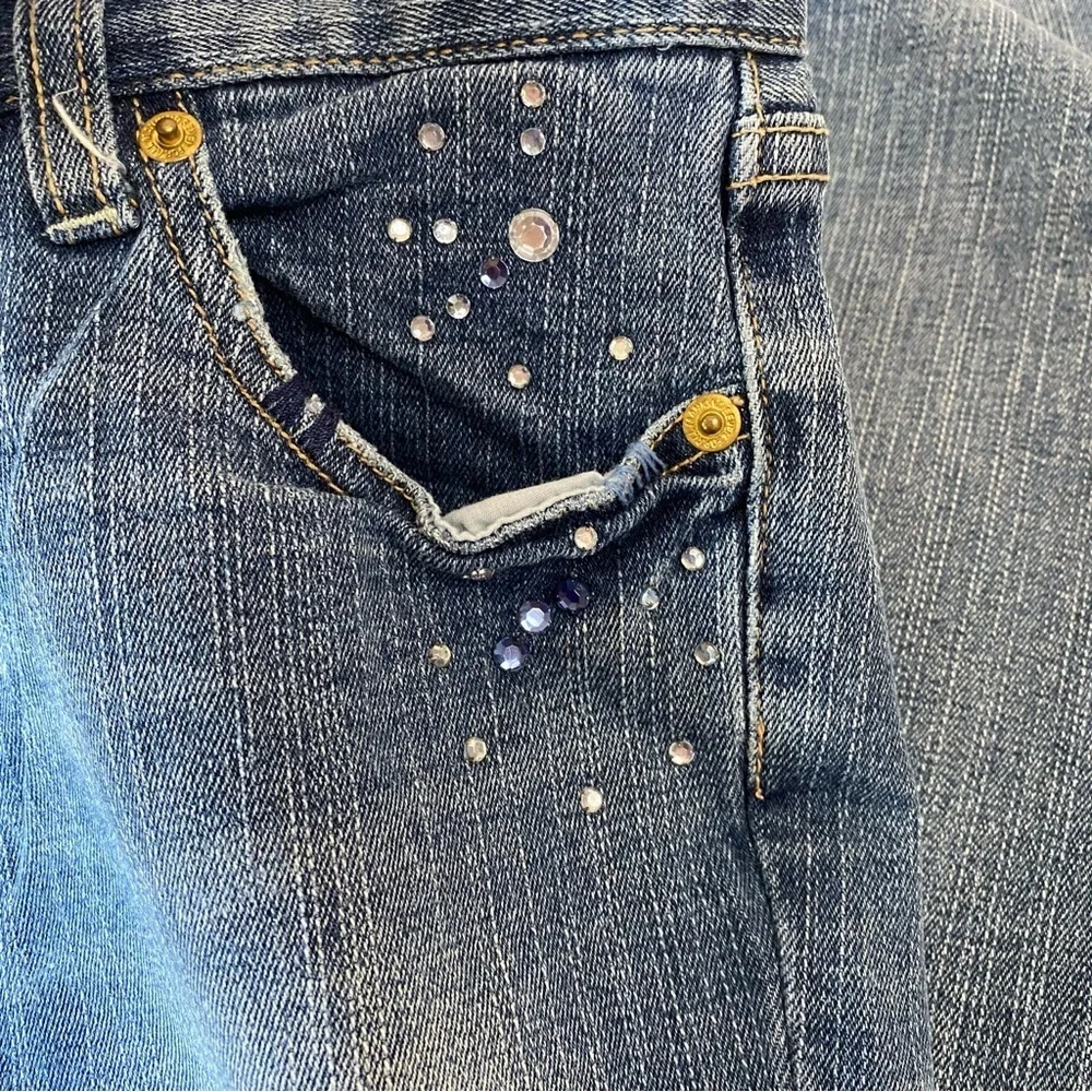 7 Seven For All Man Kind Women's Bootcut Distressed Embellished Blue Jeans Sz 28